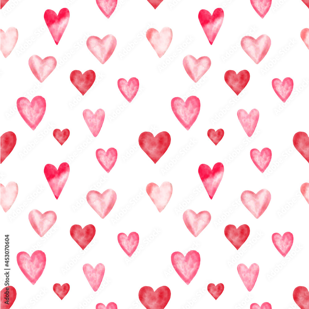 Pattern with red hearts, Valentines day illustration