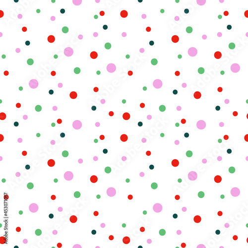 Seamless vector pattern for Christmas in bright colors in flat style.Holiday print with cute colorful confettihand drawn.Design for textiles,packaging,social media,web,wrapping paper,fabric.