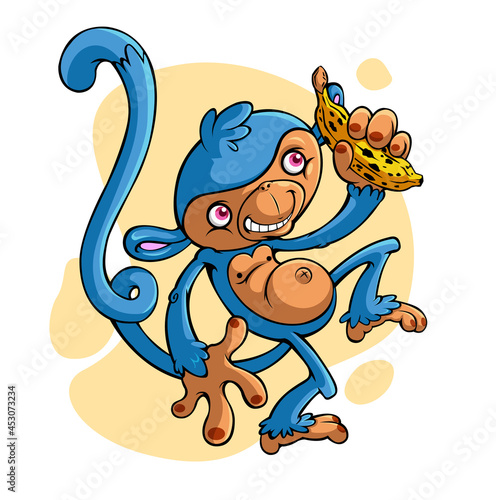 Canvas Print Fun blue monkey holding a banana