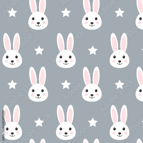 Pattern bunny. Animal illustration seamless pattern for kids project, fabric, scrapbooking, crafting, invitation and many more. Vector illustrator 