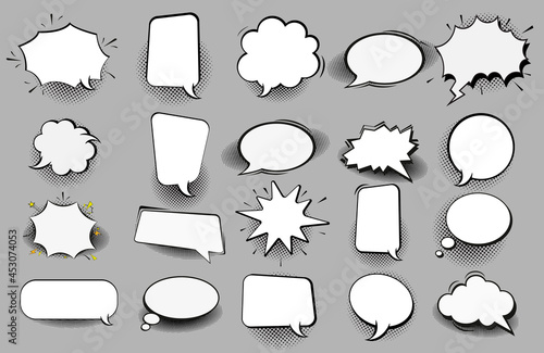 Boom effect set design for comic book. Comic Book cloud, pow sound symbol, bomb pow. Comic speech bubbles set.