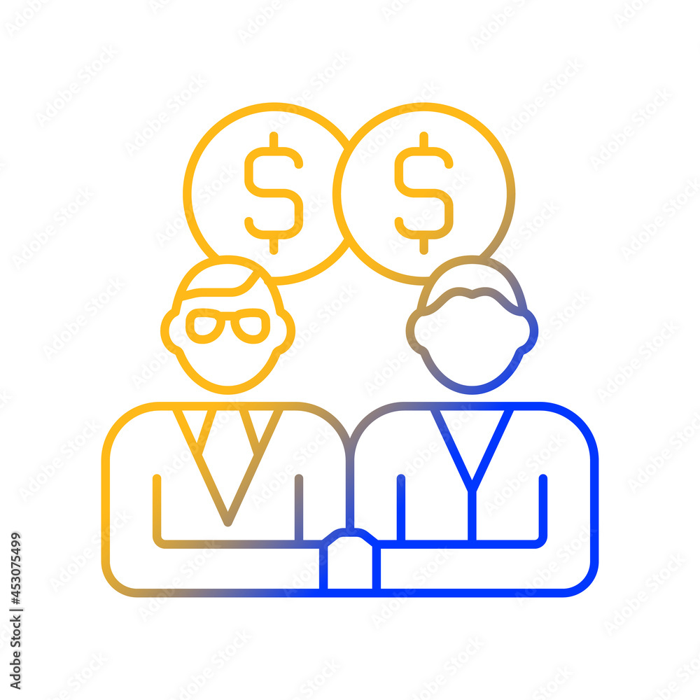 Sales representative gradient linear vector icon . Person that presents and sells products and services. Closing deals. Thin line color symbol. Modern style pictogram. Vector isolated outline drawing Sales representative gradient linear vector icon . Person that presents and sells products and services. Closing deals. Thin line color symbol. Modern style pictogram. Vector isolated outline drawing