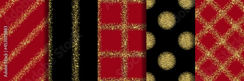 Golden Glitter Seamless Patterns set. Repeat holiday backgronds