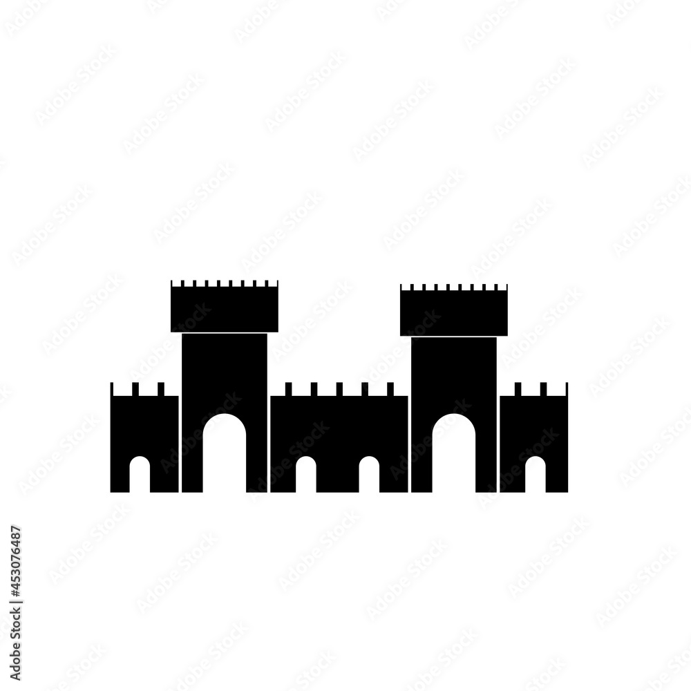 castle icon or logo, black and white illustration