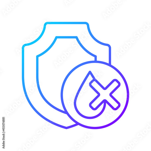 Waterproof drone gradient linear vector manual label icon. Water-resistant equipment. Thin line color symbol. Modern style pictogram. Vector isolated outline drawing for product use instructions