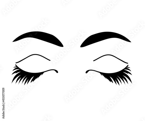 Long eyelashes on a white background. Eyelash extension. Vector illustration.