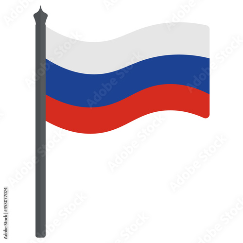 Russian flag. Tricolor fabric cloth. The national symbol of the state develops in the wind. Colored vector illustration. Isolated white background. The Russian Federation. Political topics. Flat style