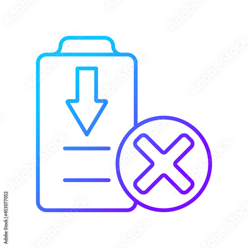 Dont fully drain batteries gradient linear vector manual label icon. Damage risk. Thin line color symbol. Modern style pictogram. Vector isolated outline drawing for product use instructions