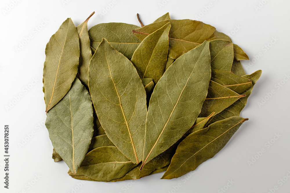 Bay leaves on a white background Bay leaves on a white background