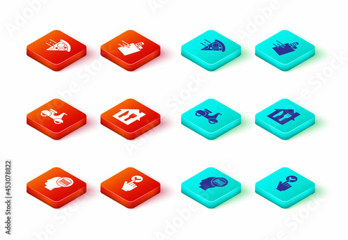 Set Online ordering and delivery, Scooter, and pizza icon. Vector