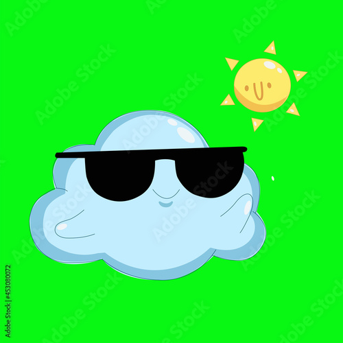 a cheerful cloud in sunny black glasses is cool with a hot friend the sun