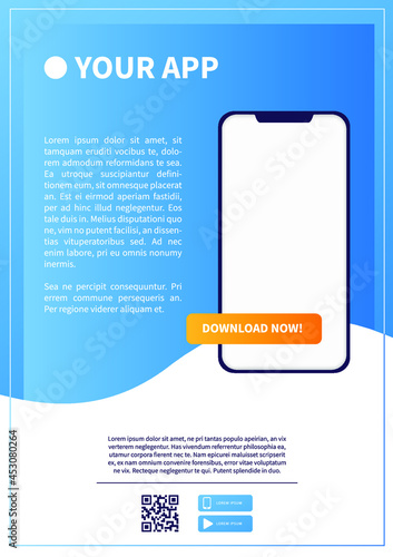 Download page of the mobile app. Advertising space for your application. Web banner. Modern design. Flat vector illustration. Concept web design, website page development. 