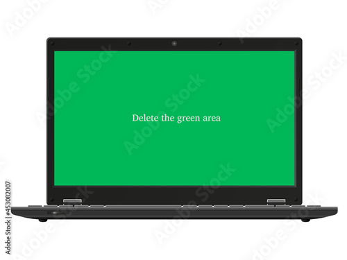 Laptop. Notebook. Template, overlay with switchable screen. Isolated white background. Empty transparent editable display. Vector illustration.