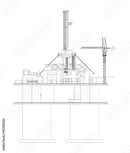 Offshore Oil Rig. Vector rendering of 3d