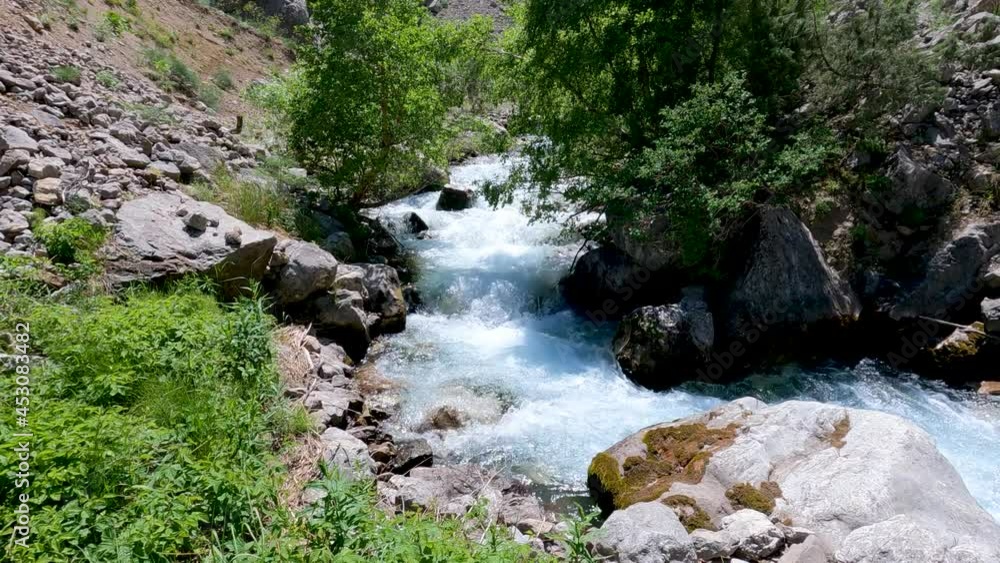 A view of the water that melts from the mountains and flows into lake Badak A view of the water that melts from the mountains and flows into lake Badak