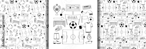 Football objects set and seamless patterns set