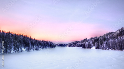 Winterly shot of Skellefte river in Swedish Lapland