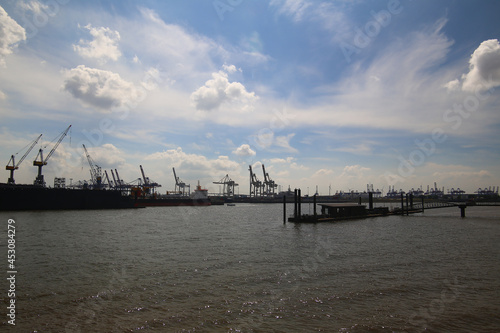 View over industrial port of Hamburg in Germany