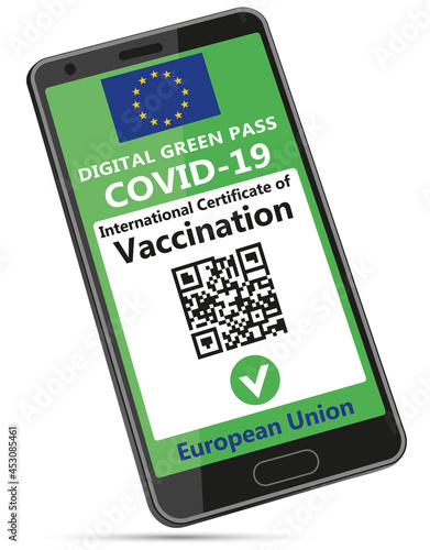 Green pass coronavirus vaccination certificate smartphone