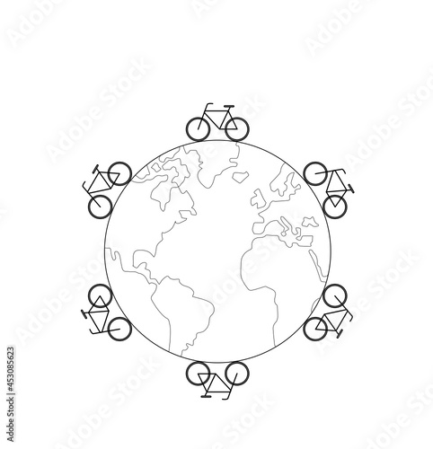 vector illustration of world bicycle bikepacking tour