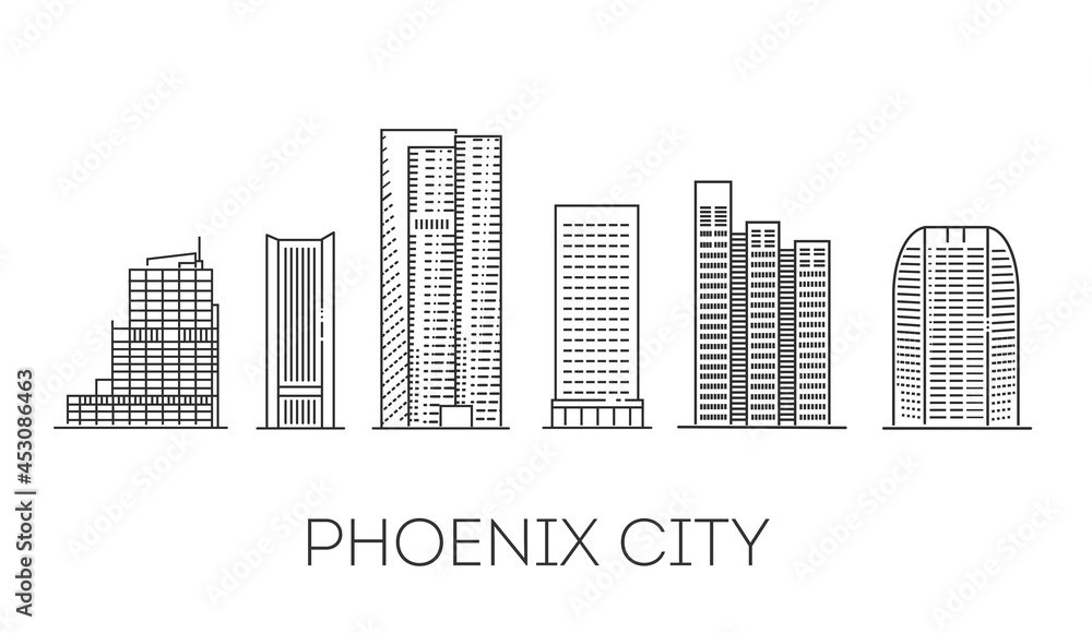 Phoenix city, Arizona, architecture line skyline illustration. Linear vector cityscape with famous landmarks.