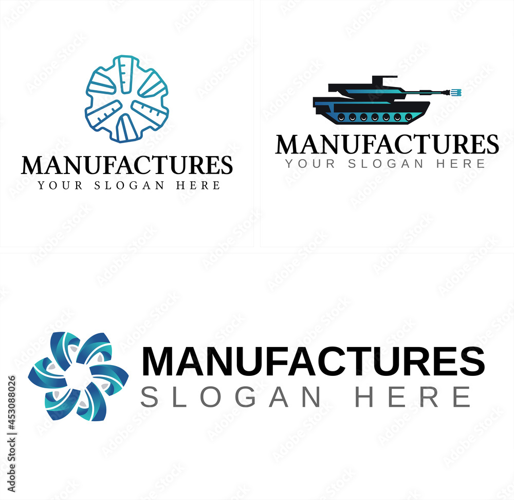 Industrial manufacturer with turbine circular and tank icon logo design