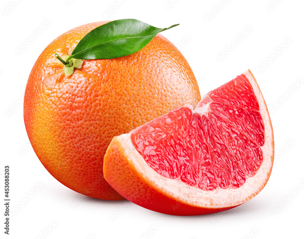 © Tim UR - Grapefruit isolated. Pink grapefruit with leaf. Whole grapefruit with slice on white. Grapefruit slices with zest isolate. With clipping path. Full depth of field. © Tim UR - Grapefruit isolated. Pink grapefruit with leaf. Whole grapefruit with slice on white. Grapefruit slices with zest isolate. With clipping path. Full depth of field.