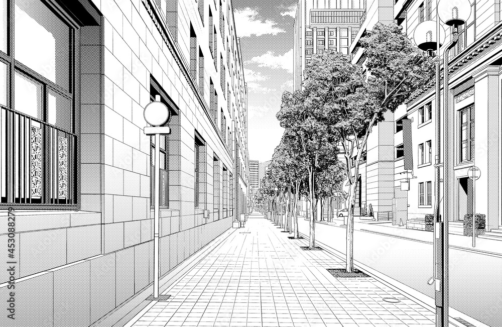 漫画風ペン画イラスト 繁華街 街並 Stock Illustration Adobe Stock 漫画風ペン画イラスト 繁華街 街並 Stock Illustration Adobe Stock