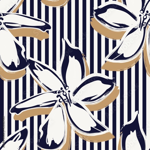Floral Seamless Pattern with striped Background
