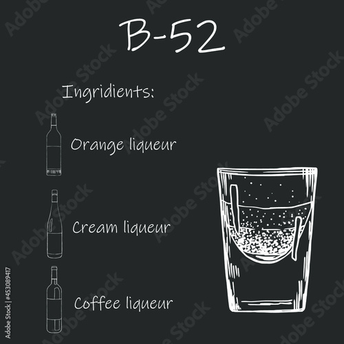 Drink recipe. B-52. Stock vector illustration