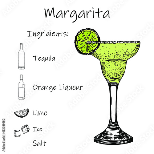Drink recipe. Margarita. Stock vector illustration