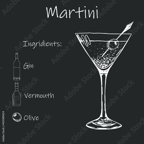 Drink recipe. Martini. Stock vector illustration