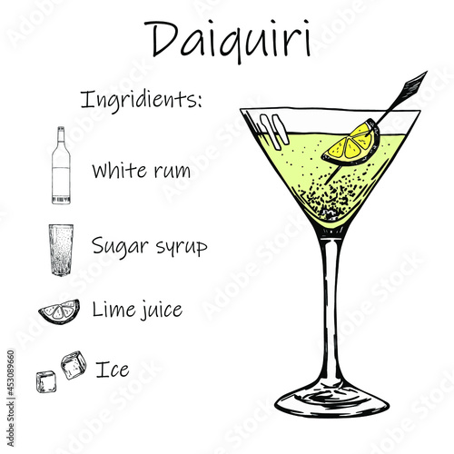 Drink recipe. Daiquiri. Stock vector illustration
