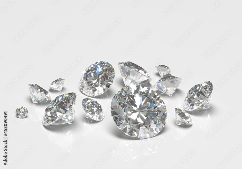 Beautiful 3D Rendered Shiny Diamond in Brilliant Cut on White Background , Crystal Background Beautiful 3D Rendered Shiny Diamond in Brilliant Cut on White Background , Crystal Background