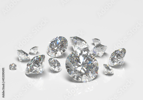 Beautiful 3D Rendered Shiny Diamond in Brilliant Cut on White Background , Crystal Background