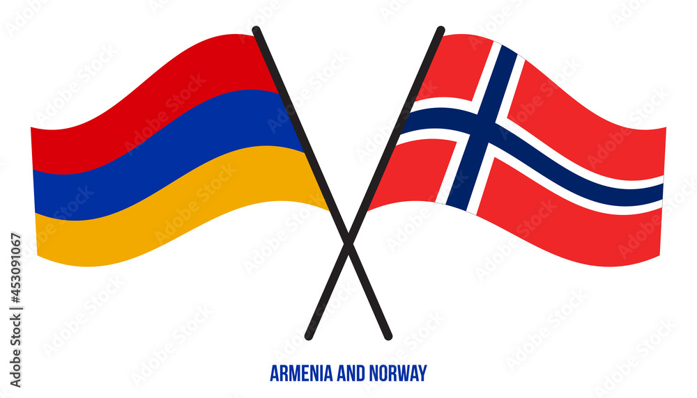 Armenia and Norway Flags Crossed And Waving Flat Style. Official Proportion. Correct Colors.