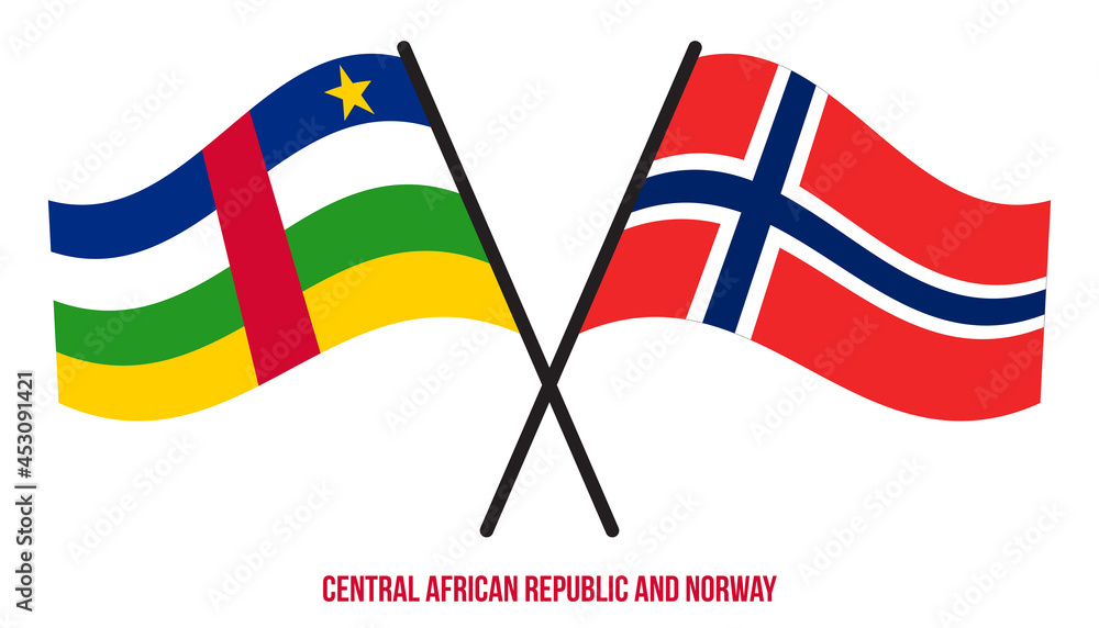 Central African Republic and Norway Flags Crossed And Waving Flat Style. Official Proportion.