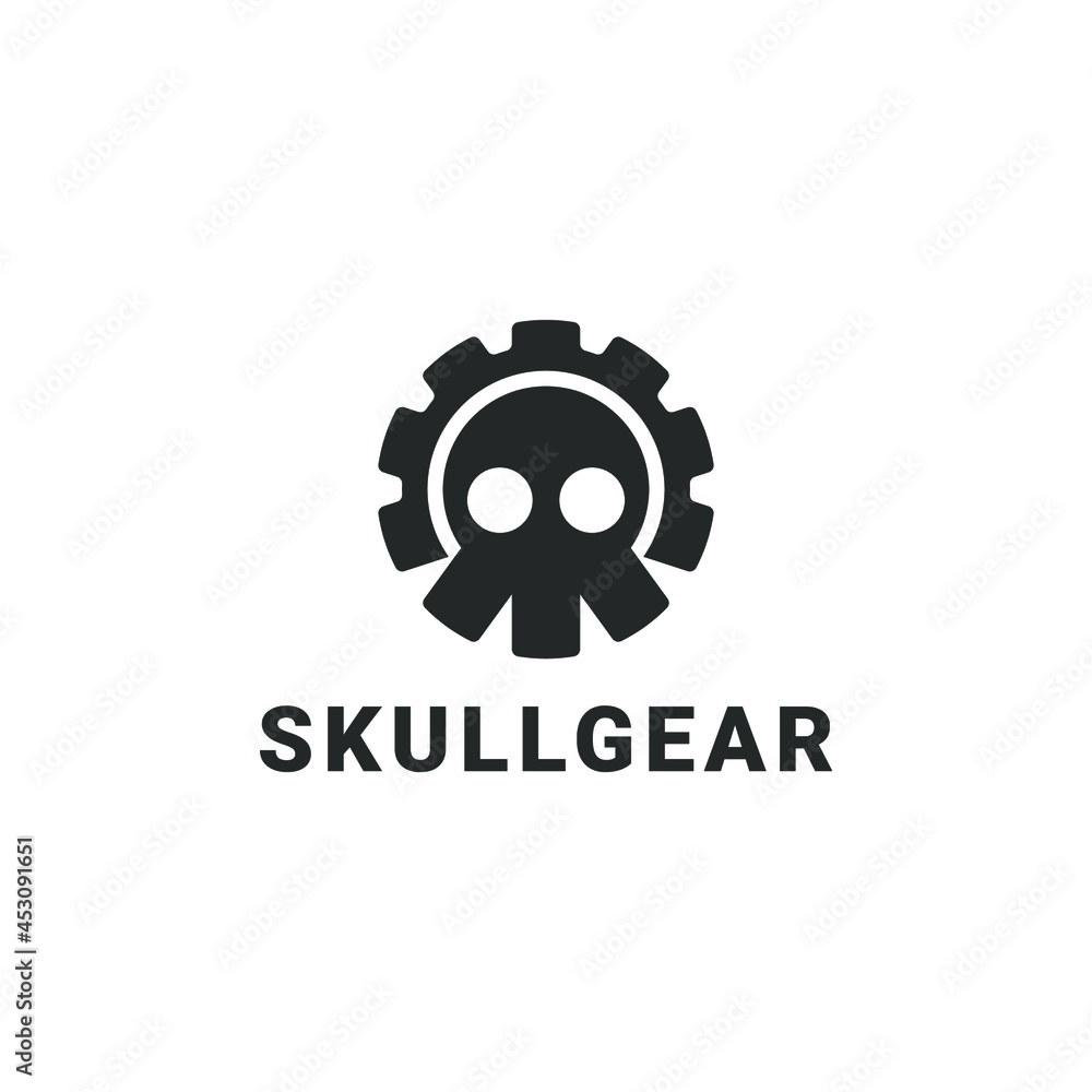 Monogram skull gear logo design vector in circular concept Monogram skull gear logo design vector in circular concept