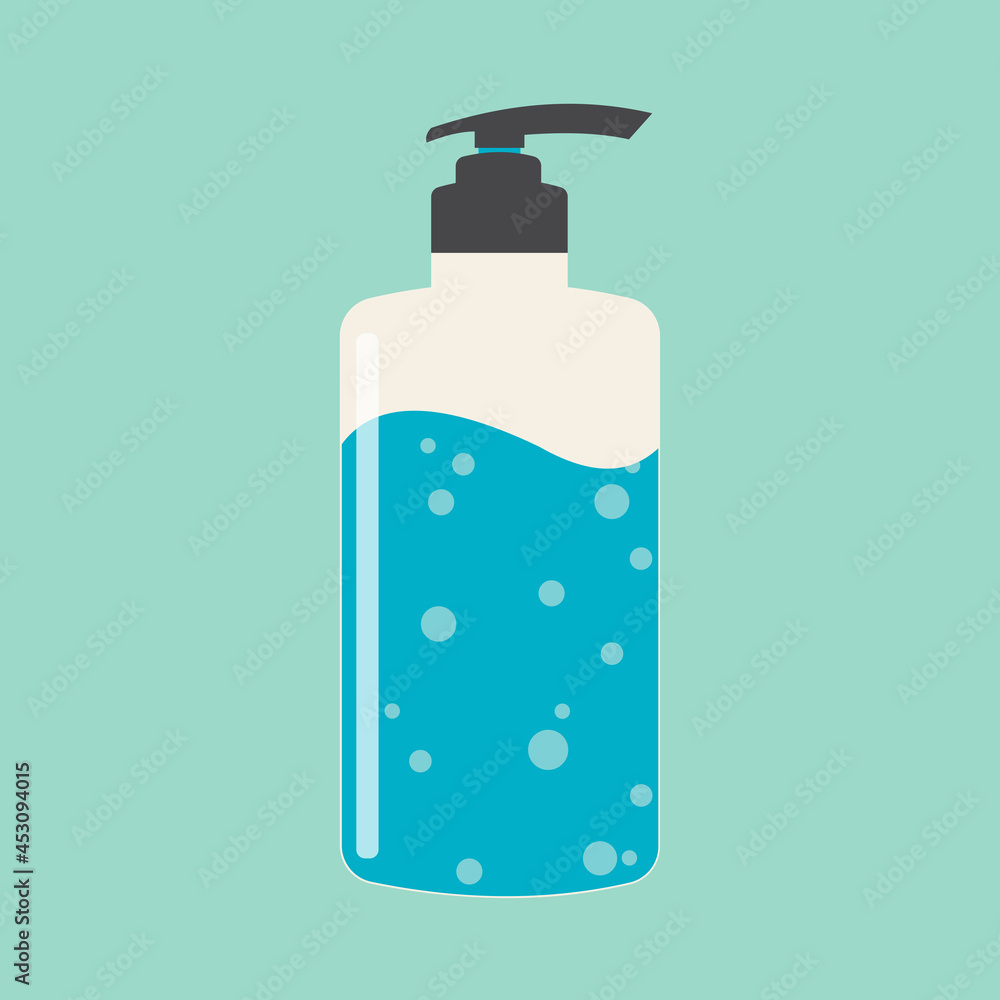 Antibacterial soap in plastic packaging for hand washing. Disinfection and hygiene with liquid and soap products. Blue colors. Antibacterial soap in plastic packaging for hand washing. Disinfection and hygiene with liquid and soap products. Blue colors.