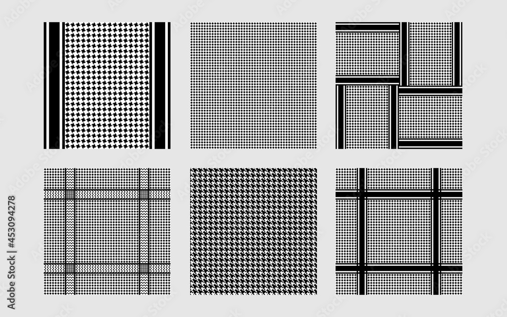 Houndstooth Seamless Patterns set. Repeat backgrounds collection