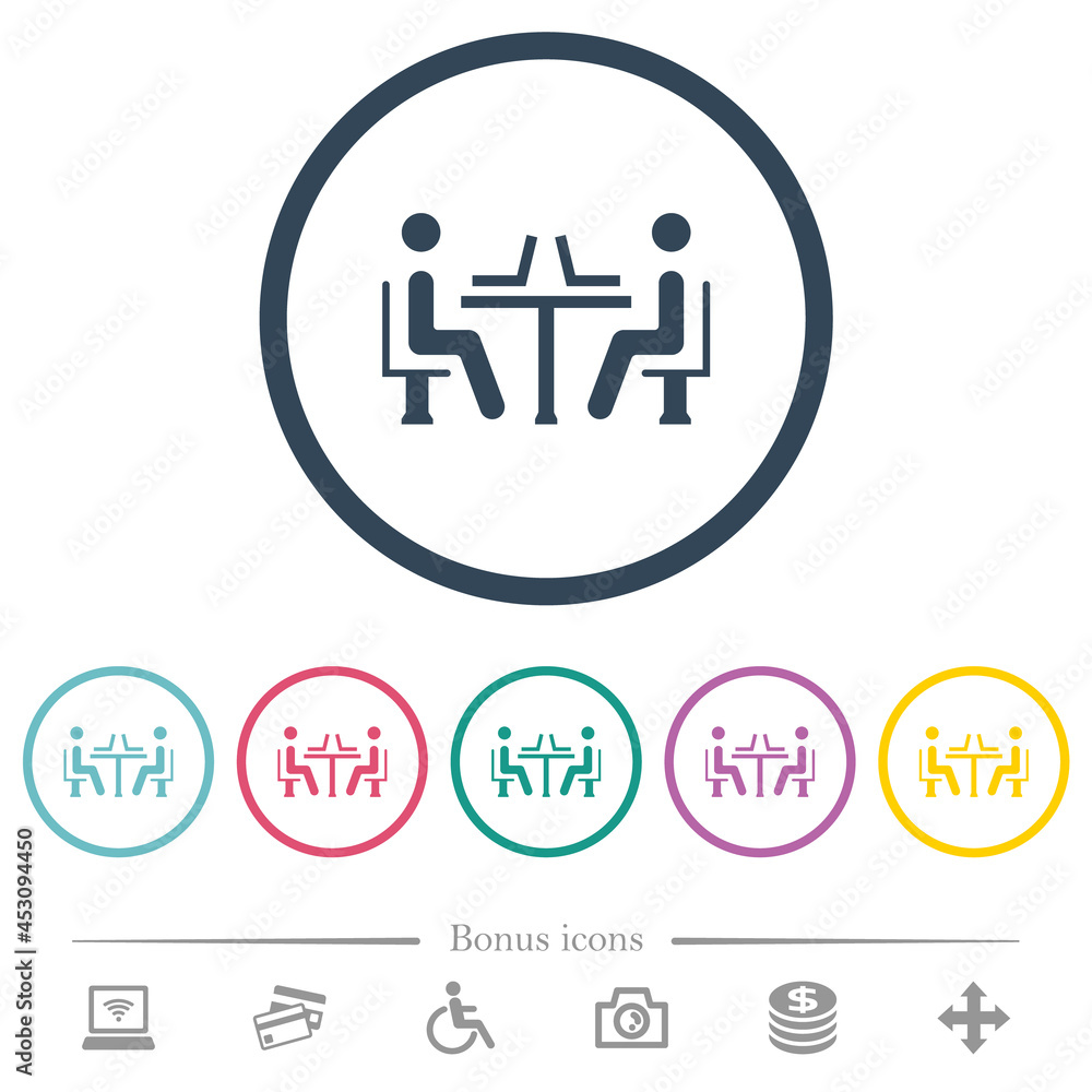 Internet cafe flat color icons in round outlines Internet cafe flat color icons in round outlines