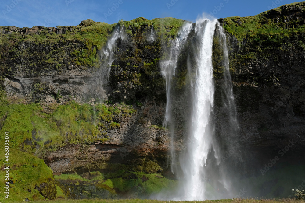 Seljalandsfoss waterfall on the southern coast of Iceland on a sunny day