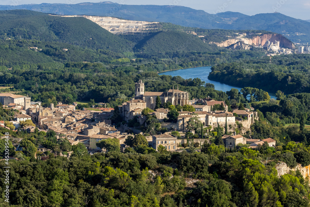 The village of Viviers seen from a hill above the Rhône