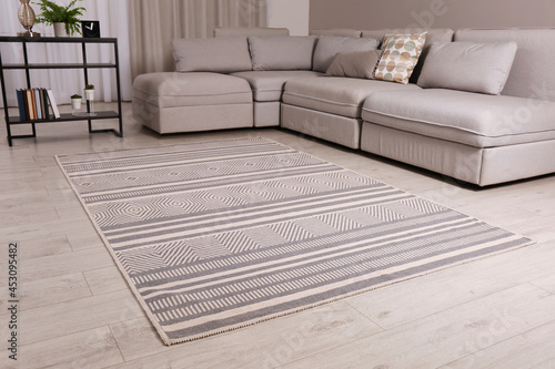 Obraz na plátně Stylish rug with pattern on floor in living room