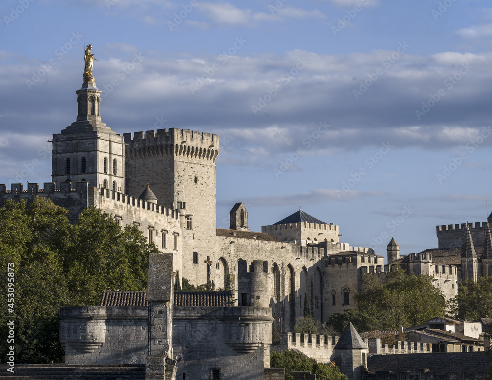 Avignon Pope Palace at sunrise, Largest Gothic Medieval Architecture