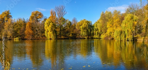 Upper pond in the Sofiyivsky arboretum. Uman, Ukraine