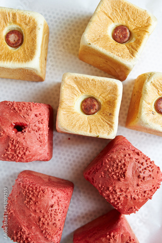 Cube-shaped bread in the bakery