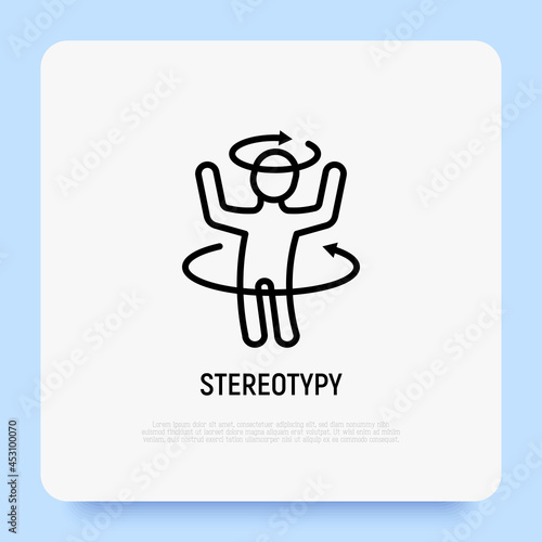 Stereotypy, dizziness or disorientation thin line icon. Modern vector illustration of illness symptom.