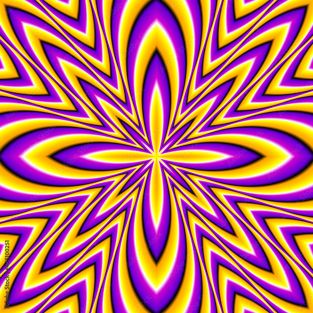 Yellow four-pointed star. Motion illusion.