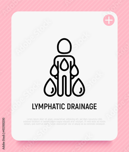 Lymphatic drainage thin line icon, stimulation of lymph to remove toxins and water from body. Modern vector illustration.
